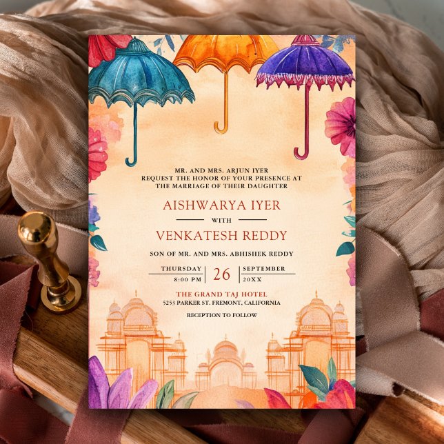 Convite Guarda-Chuvas Coloridos Tradicionais Casamento Ind (Criador carregado)