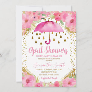 Convite Guarda-chuvas rosa Chás trazem flores de maio