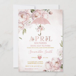 Convite Guarda-chuvas rosa Chás trazem flores de maio