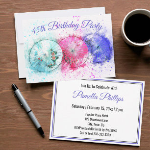 Convite Guarda-chuvas Tropicais de Coquetel 45º Aniversá