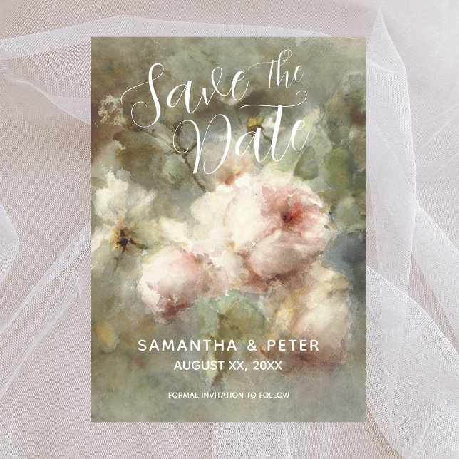 Convite Guardar A Data Elegante Rosas Antigos Suaves Rosa (Save The Date Elegant Antique Roses Soft Pink Invitation)