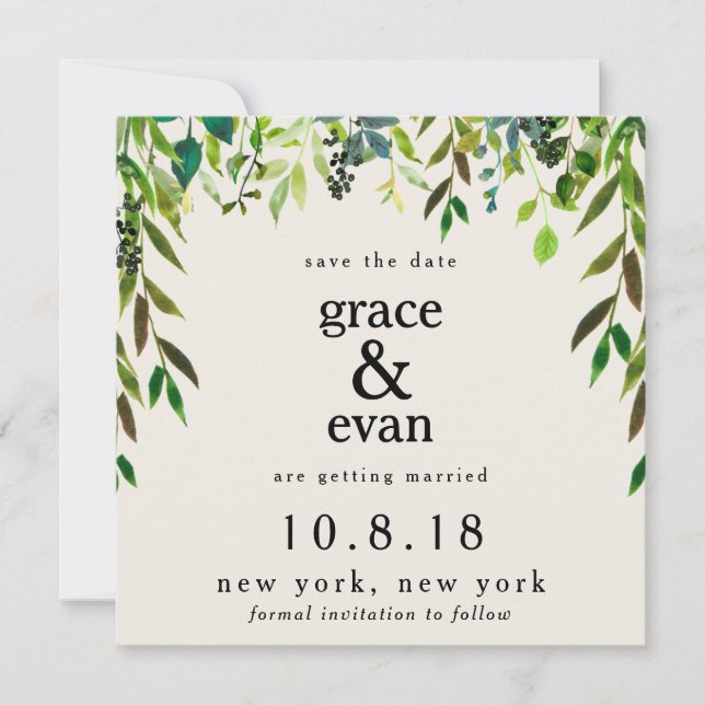 Convite Guardar a Data Verde Folha Verde Azeitona (Frente)