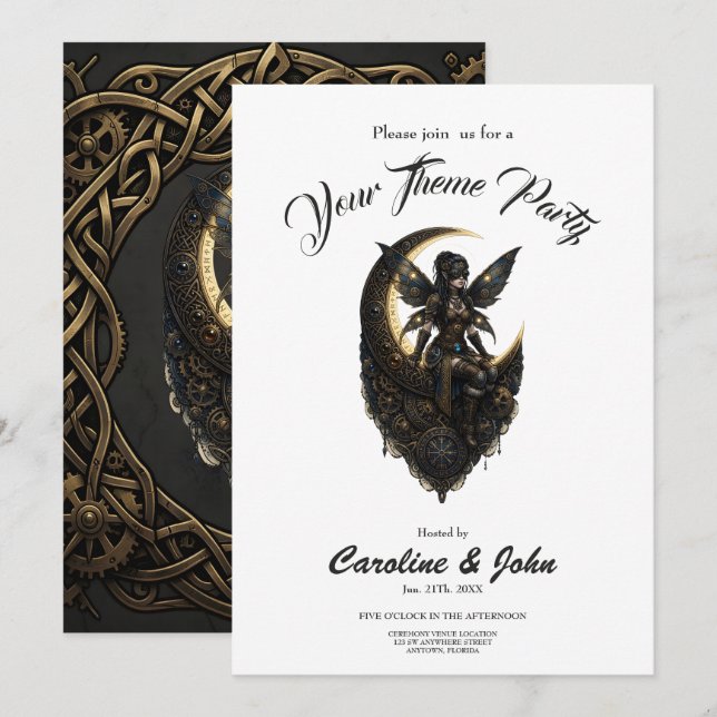 Convite Guardiã Fada Steampunk. (Frente/Verso)
