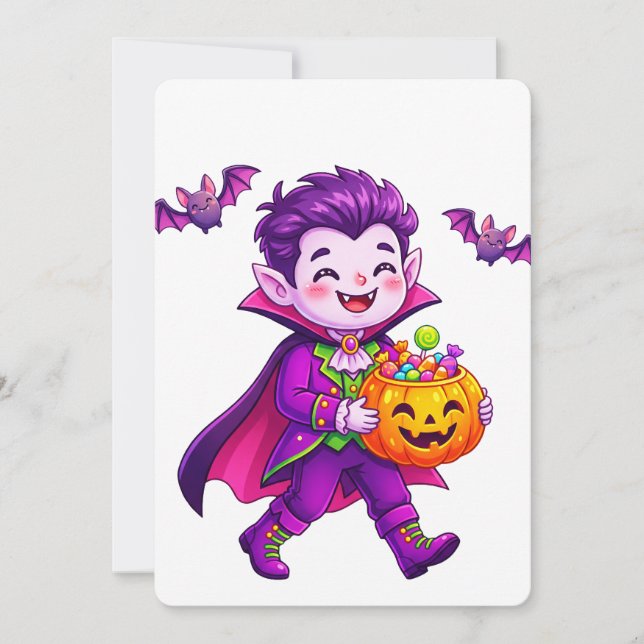 Convite Guardião de Doces de Halloween de Vampiro (Frente)