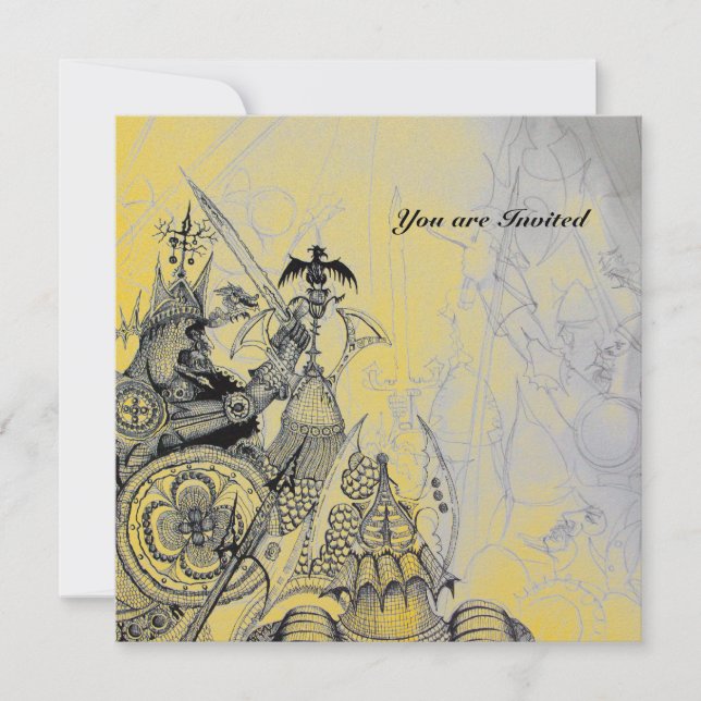 Convite GUERRAS GÓTICAS preto, branco, papel amarelo para  (Frente)
