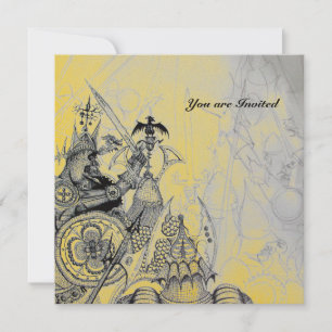 Convite GUERRAS GÓTICAS preto, branco, papel amarelo para 