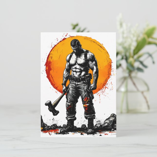 Convite guerreiro barbárie fantasia medieval força do humm (Em pé/Frente)