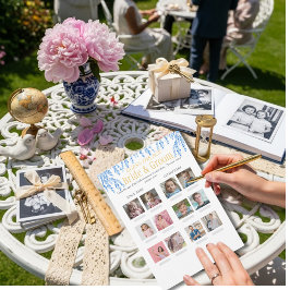 Convite Guess the Age Bridal Shower blue game