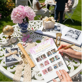 Convite Guess the Age Bridal Shower Pink game