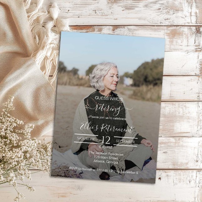 Convite Guess Who Retired Female Script Photo Invitation (Criador carregado)