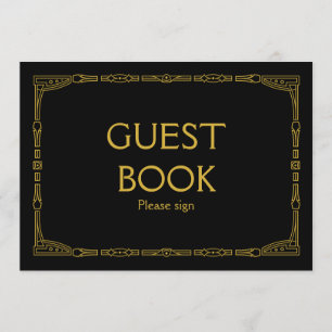 Convite "Guest Book" Dourado Arte Deco - Sinal de Casament