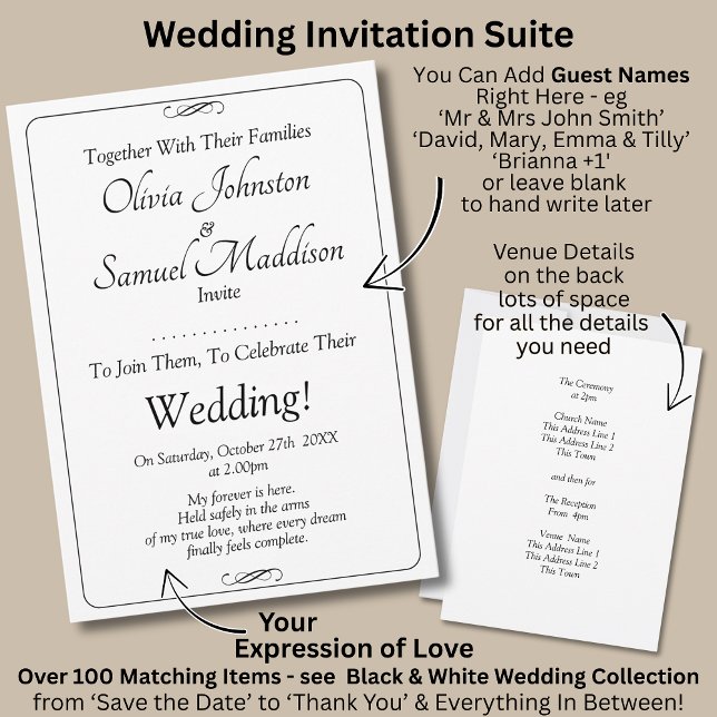 Convite Guest Names, Black & White with Infinity Scroll (Criador carregado)