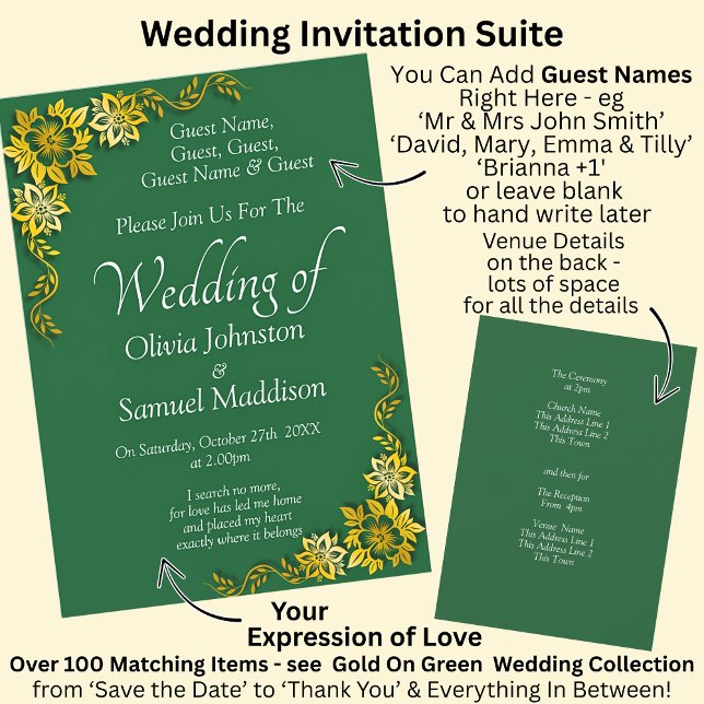 Convite Guest Names, Emerald Green & Gold Wedding  (Criador carregado)