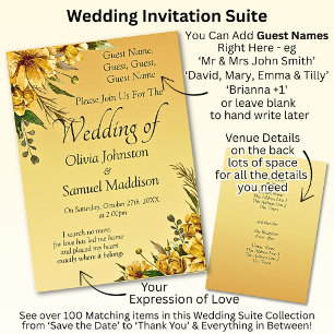 Convite Guest Names, Suite de Casamento de Flores Amarelas