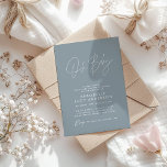 Convite guião chá de fraldas azul elegante moderno e empoe<br><div class="desc">design de convite de festas elegante azul empoeirado moderno com script chá de fraldas. Design ideal neutro em termos de gênero.</div>