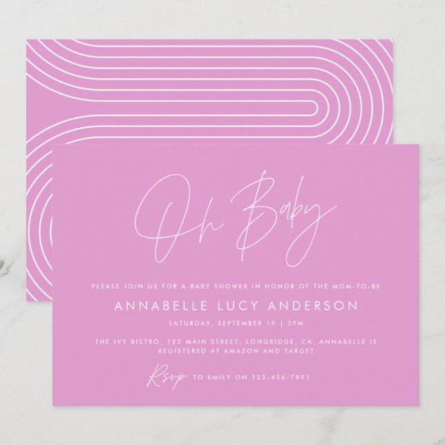 Convite guião de chá de fraldas moderna cera brilhante ros (Frente/Verso)