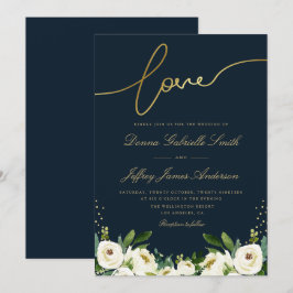 Convite guião dourado casamento do jardim branco de marfim