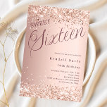 Convite guião rosa ouro moderno Sweet 16<br><div class="desc">Um 16 convite moderno. fundo rosa de gradiente dourado e a palavra dezesseis escrita com letras grandes. Decorado com faíscas falsas,  confetti. Personalize e adicione um nome e detalhes da parte.</div>