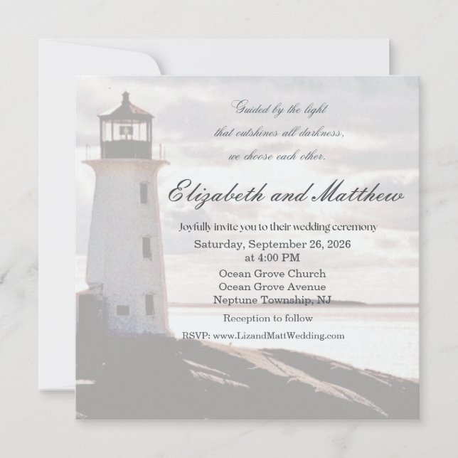 Convite Guided by the Light Lighthouse Wedding Invitation (Frente)
