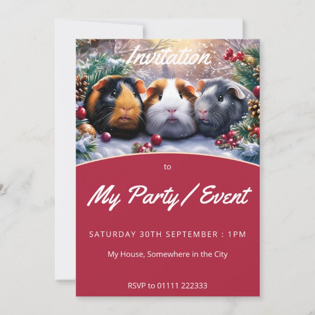 Convite Guiné Pigs Winter Wonderland (Frente)