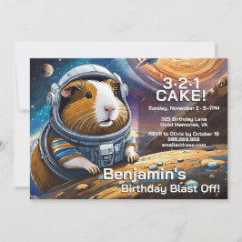 Convite Guinea Pigs in Space, Countdown to Cake Birthday I
