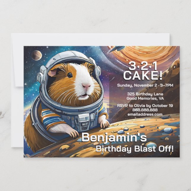 Convite Guinea Pigs in Space, Countdown to Cake Birthday I (Frente)