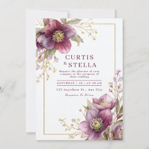 Convite Guirlanda de casamento com brilho dourado e helébo