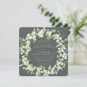 Convite Guirlanda de casamento de neve verde quadrada + eu