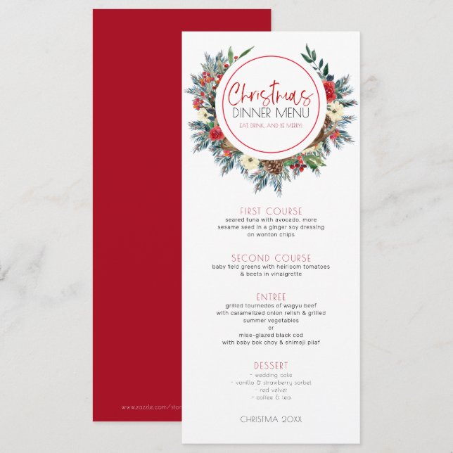 Convite Guirlanda de flores de Natal com chifres de veado (Frente/Verso)