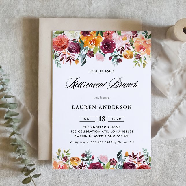 Convite Guirlanda de Flores de Outono em Aquarela Brunch d (Criador carregado)