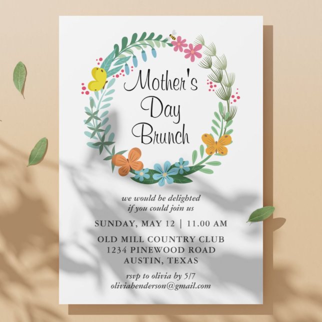 Convite Guirlanda de Flores para Brunch do Dia das Mães (Criador carregado)
