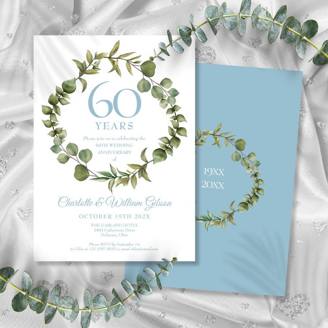 Convite Guirlanda de Folhagens para 60º Aniversário de Cas (60th Diamond Wedding Anniversary Greenery Garland Invitation)