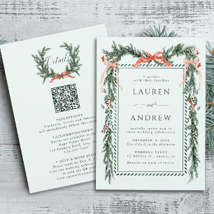 Convite Guirlanda de Inverno Verde Casamento Tudo em Um To