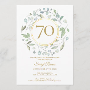 Convite Guirlanda de Louro Dourado Monograma 70º Aniversár