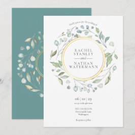 Convite Guirlanda de Louro Verde Dourado Geométrico Casame