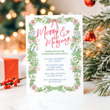 Guirlanda de Natal de Mahjong e Alegre com Aquarel
