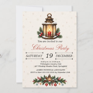 Convite Guirlanda de Natal Nórdica Vintage com Lanterna