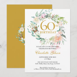 Convite Guirlanda de Rosas de Verão Monograma 60º Aniversá