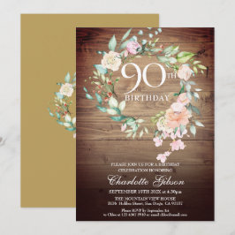 Convite Guirlanda de Rosas Rústicas Monograma 90º Aniversá