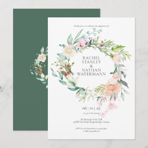 Convite Guirlanda de Vegetação Rosa Aquarela Festa de Noiv