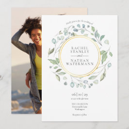 Convite Guirlanda de Verdor Dourada Geométrica Foto Casame