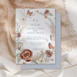 Convite Guirlanda Floral de Margarida Azul Borboleta Folha