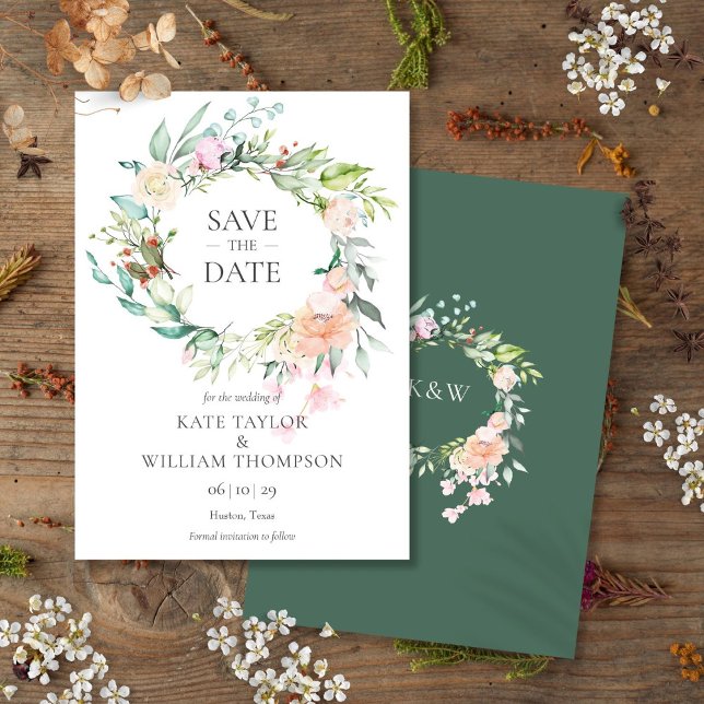 Convite Guirlanda Floral de Rosa Selvagem em Aquarela Save (Wild Rose Watercolor Floral Garland Save The Date Invitation)