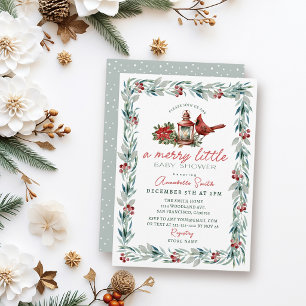Convite Guirlanda Verde Cardinal Merry Little Baby Shower