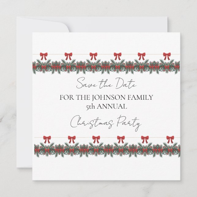 Convite Guirlanda Verde de Natal Fileiras Vermelhas Acento (Frente)
