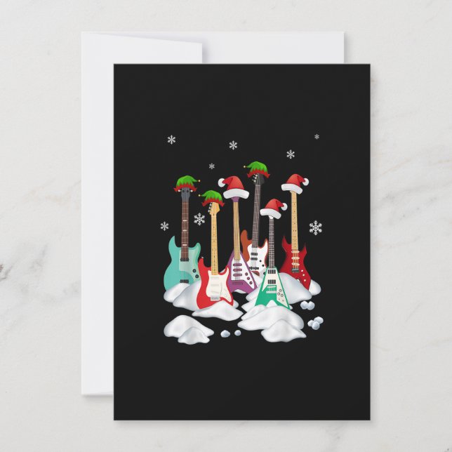 Convite Guitar Santa Hat Árvore de Natal Ama Música Engraç (Frente)