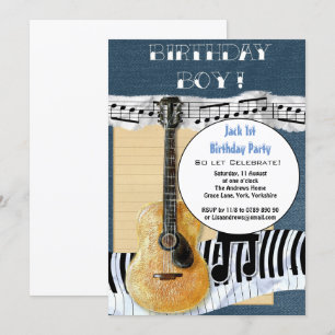 Convite Guitarra de Festa Personalizada de Menino primeiro