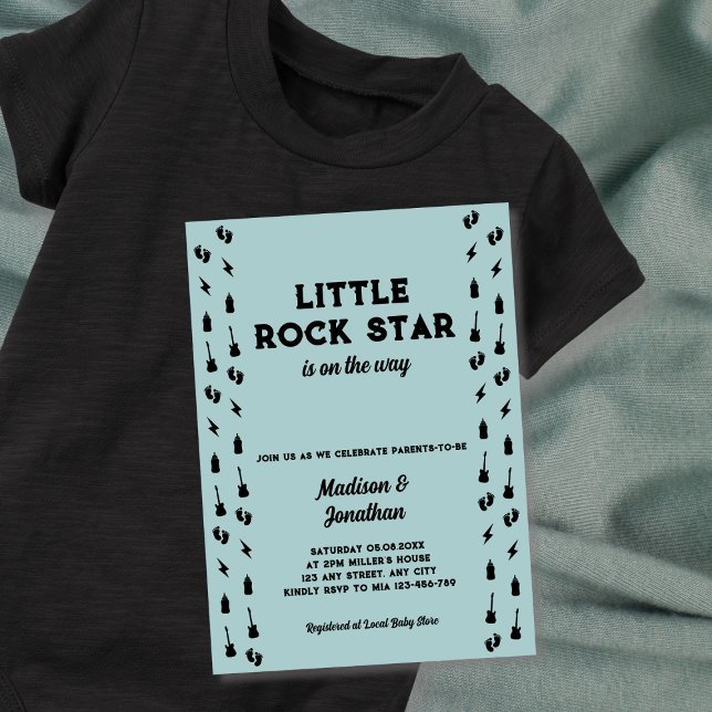 Convite Guitarra de Rock N Roll, Menino, Chuvinha de Bebê, (Rock N Roll Guitar Baby Boy Shower Rock Star Invitation)