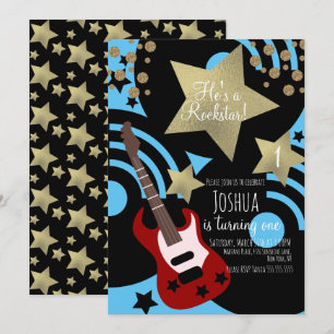 Convite Guitarra de Rockstar Boys Falsa Estrela Dourada Fe