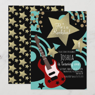 Convite Guitarra de Rockstar para Meninos Falsa Estrela Do